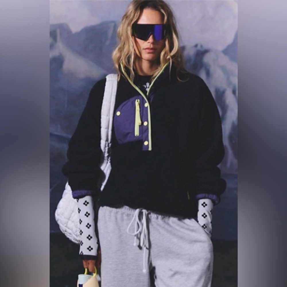 New Free People Movement Hit The Slopes Colorblock Fleece Pullover Jacket Size L